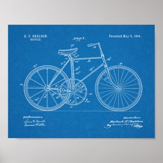 1894 Fahrraddesign Patent Art Print Poster (Vorne)