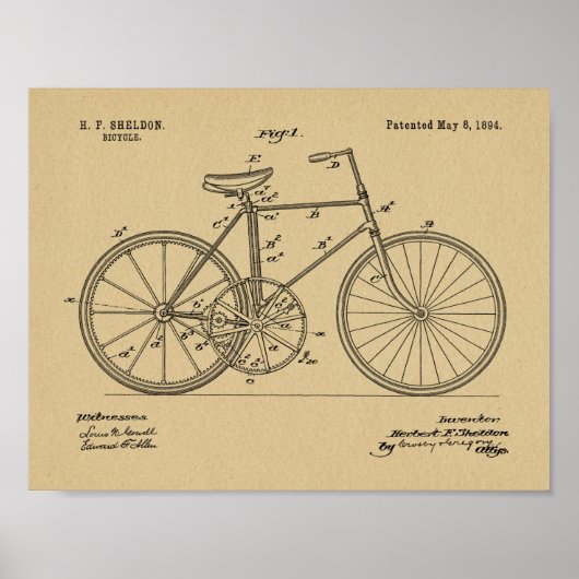 1894 Fahrraddesign Patent Art Print Poster (Vorne)