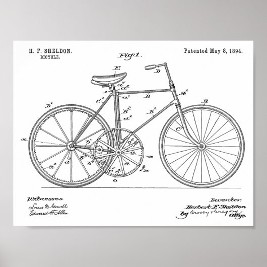 1894 Fahrraddesign Patent Art Print Poster (Vorne)