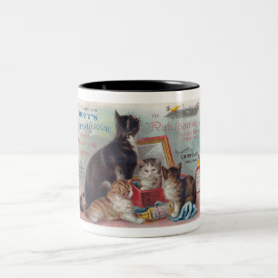 1894 HANDELSSAMMLER MIT KÄTZCHEN UND KATZEN ZWEIFARBIGE TASSE