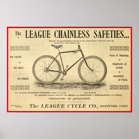 1894 League Chainless Safeties Bicycle Poster (Vorne)