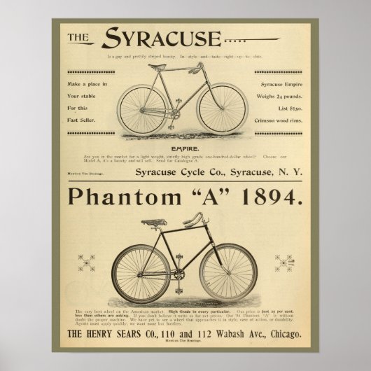 1894 Phantom A Bicycle Ad Art Poster (Vorne)