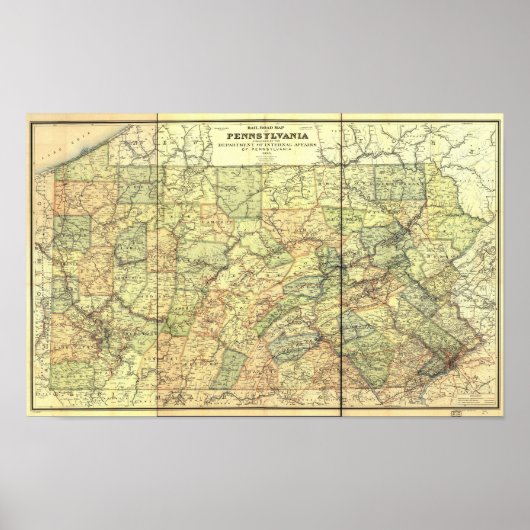 1895 Antique Rail Map von Pennsylvania Poster (Vorne)