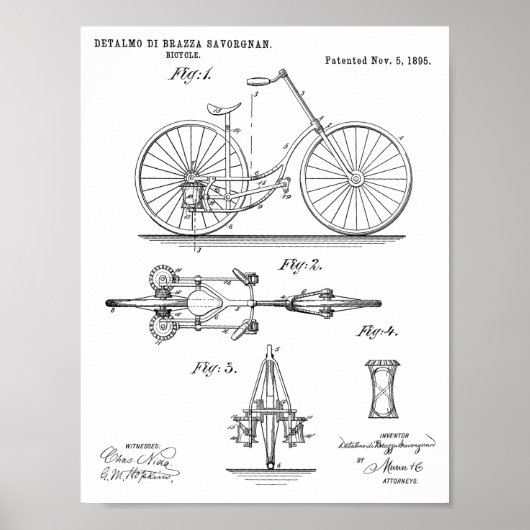 1895 Chainless Bicycle Design Patent Art Print Poster (Vorne)