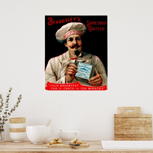 1895 Gebratenes Codfish-Frühstück Poster (Küche)