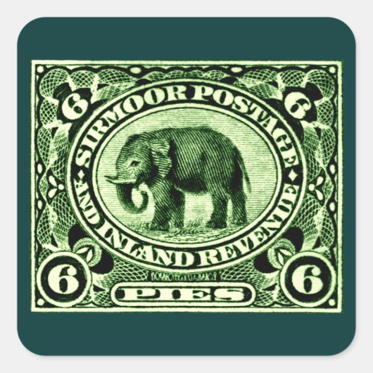 1895 Indischer Fürstlich-Staaten Elephant Quadratischer Aufkleber (Vorderseite)