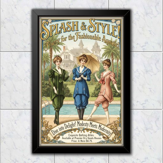 1895 Vintage Splash Style Badeanzug-Werbung Poster