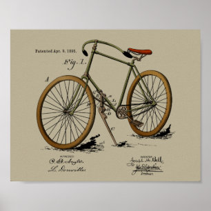 1895 Vintager Fahrrad-Patent-Farbkunst-Druck Poster