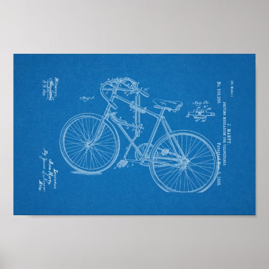 1895 Vintages Fahrrad Patent Blueprint Art Print Poster (Vorne)