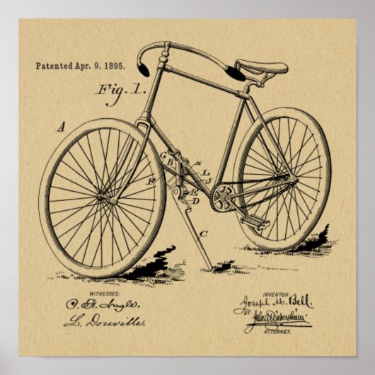 1895 Vintages Fahrraddesign Patentschrift Art Prin Poster (Vorne)