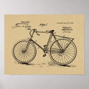 1895 Vintages Fahrraddesign Patentschrift Art Prin Poster