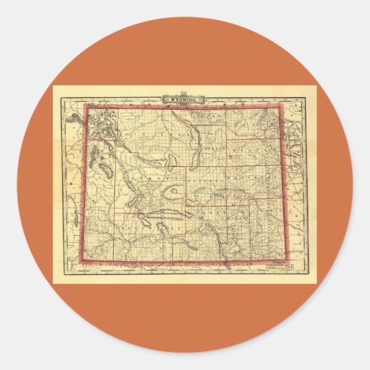 1895 Wyoming Map Runder Aufkleber (Vorderseite)