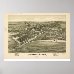 1896 Ashtabula Hafen, OH-Vogel-Augen-panoramische Poster