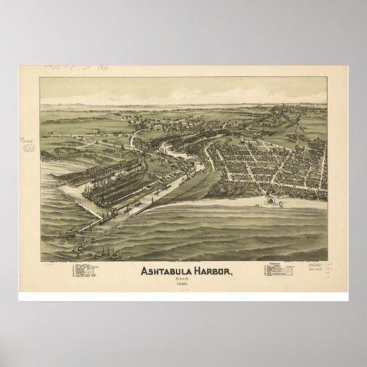 1896 Ashtabula Harbour, OH Vögel Augen Panoramakar Poster (Vorne)