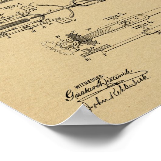 1896 Chainless Bicycle Design Patent Art Print Poster (Ecke)