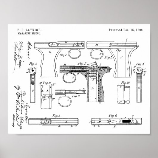 1896 Gun Magazine Patent Art Zeichnend Print Poster (Vorne)