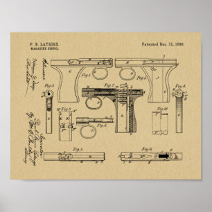 1896 Patentzeichnung für ein Pistolenmagazin Poster