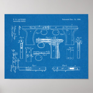 1896 Patentzeichnung für ein Pistolenmagazin Poster