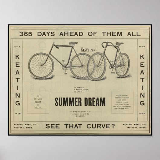 1896 Vintag Keating Bicycle Ad Art Poster (Vorne)