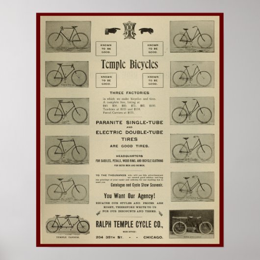 1896 Vintag Tempelfahrräder und Art Poster (Vorne)