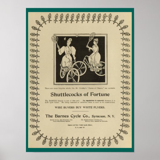 1896 Vintages Barnes Cycle Bicycles Ad Art Poster (Vorne)
