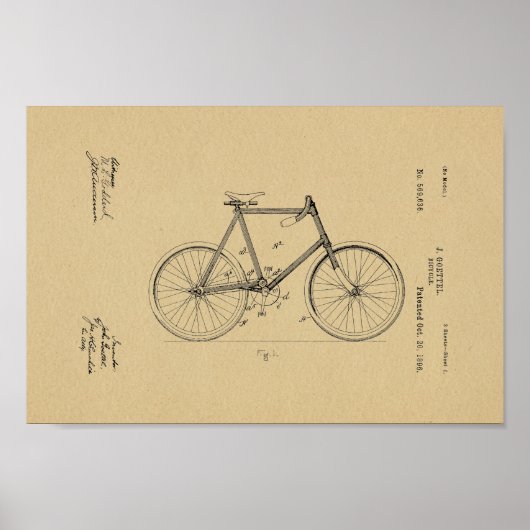 1896 Vintages Fahrradpatent Drucken Alt Poster (Vorne)