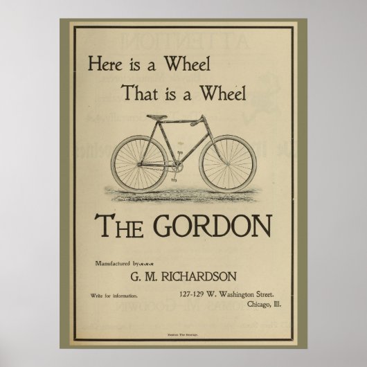 1896 Vintages Gordon Bicycle Ad Art Poster (Vorne)