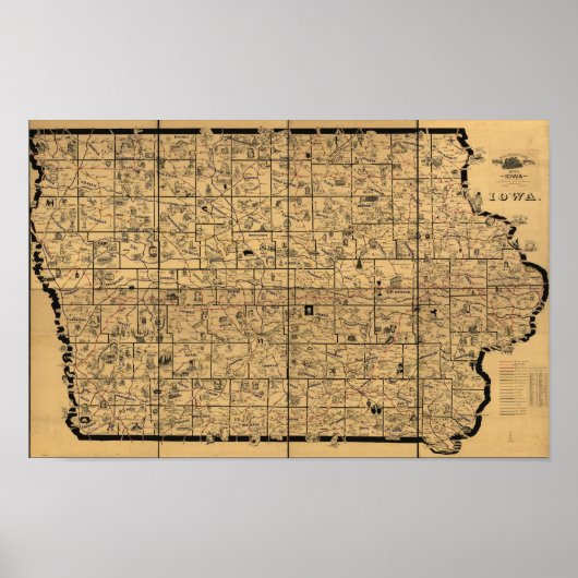 1897 Antike Karte der Eisenbahnstrecken von Iowa Poster (Vorne)