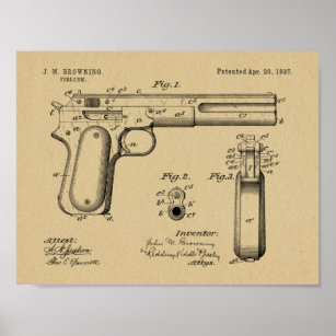 1897 Bräunende Schusswaffenpatentkunst Zeichnend P Poster