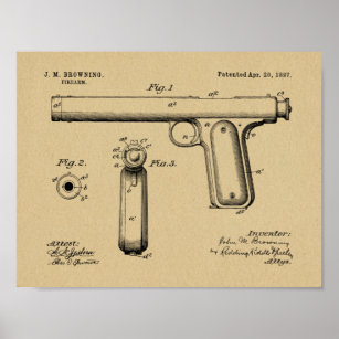 1897 Bräunende Schusswaffenpatentkunst Zeichnend P Poster