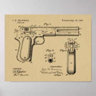 1897 Browning Gun Patent Art Zeichnend Print Poster
