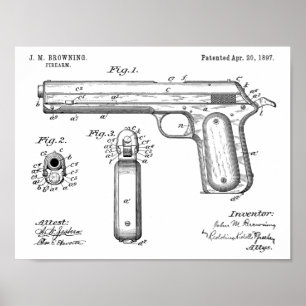 1897 Browning Waffenpatent Kunst Zeichnungsdruck Poster