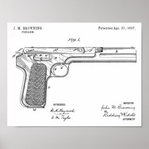 1897 Browning Waffenpatent Kunst Zeichnungsdruck Poster
