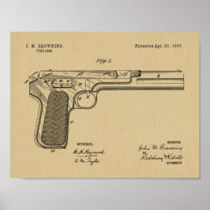1897 Browning Waffenpatent Kunst Zeichnungsdruck Poster