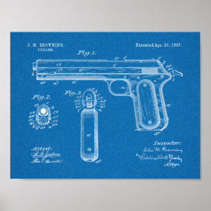 1897 Browning Waffenpatent Kunst Zeichnungsdruck Poster