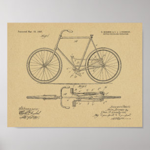 1897 Chainless Bicycle Patent Art Zeichnend Print Poster