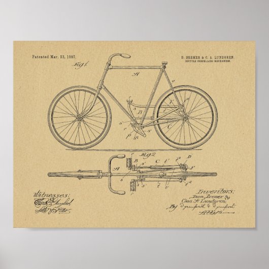 1897 Chainless Bicycle Patent Art Zeichnend Print Poster (Vorne)
