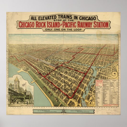 1897 Chicago, IL Birds Eye Panoramablick Karte Poster (Vorne)