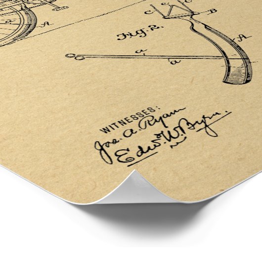 1897 Fahrradbremse Patentkunst Zeichnend Druck Poster (Ecke)