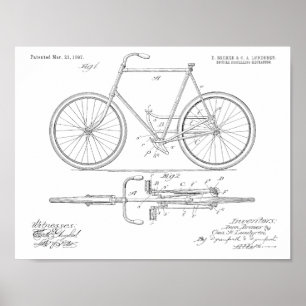 1897 Patentzeichnung einer kettenlosen Fahrrad-Kun Poster