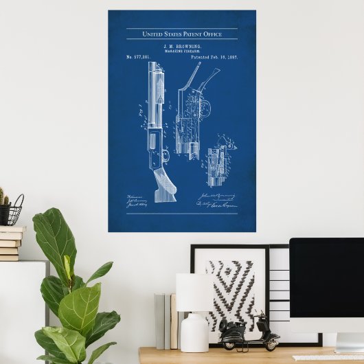 1897 US-Patent 577281 - Pump Action Shotgun Poster (Heimbüro)