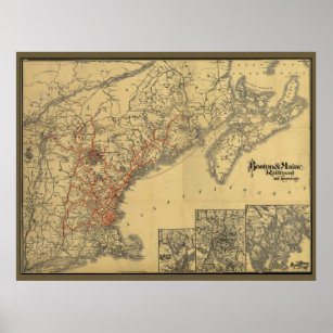 1898 Boston, Maine Railroad Map Poster