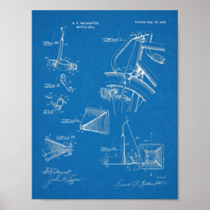 1898 Fahrradklingel-Patent Kunst Zeichnung Druck Poster