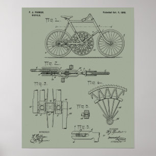 1898 Fahrradpatentdruck ohne Kettengetriebe Poster
