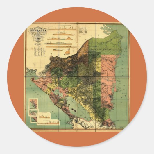 1898 Offizielle Karte von Nicaragua Runder Aufkleber (Vorderseite)