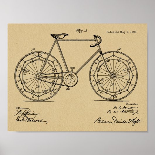 1898 Vintages Fahrrad Design Patent Art Print Poster (Vorne)