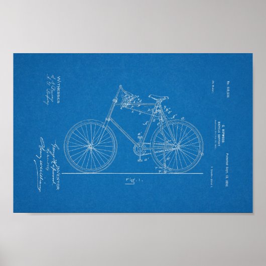 1898 Vintages Fahrrad Patent Blueprint Art Print Poster (Vorne)