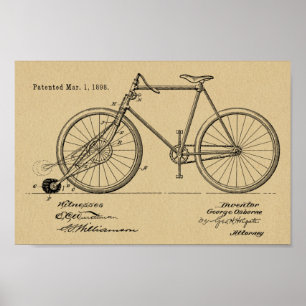 1898 Vintages Fahrraddesign Patentschrift Art Prin Poster