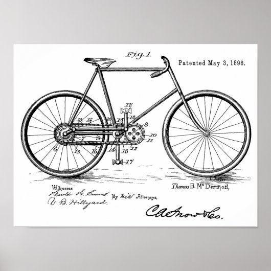 1898 Vintages Fahrradpatent Art Print Customize Poster (Vorne)