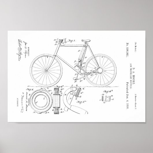 1898 Vintages Fahrradpatent Art Print Poster (Vorne)